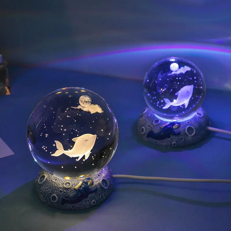 New 3D Art Crystal Ball Night Lamp K9 Color Changing Ocean Animal Crystal Ball Lamp with Resin Base LED Crystal Ball Night Light