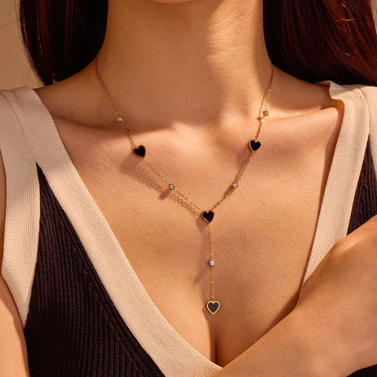 Fashion Stainless Steel Shell Pendant Necklace Heart Charm Gold 18k Jewelry Heart Chain Y Shaped Tassel Necklace Women