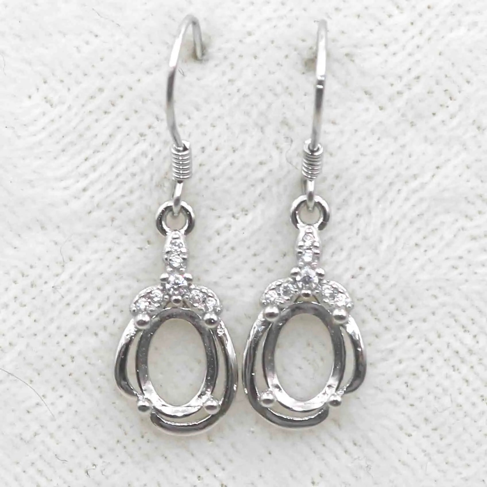 Sterling Silver 6*8mm Semi Mount Hook Earrings Empty Support Blank Claws Setting S925 Base Without Center Stone for DIY Inlay