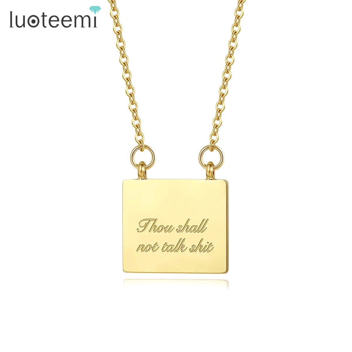 SP-LAM Trendy Square Metal Bar Letter Pendant Stainless Steel Chain Woman Charm Unique Necklace MegaBDM