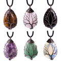 Natural Stone Drop Shape Crystal Pendant Tree of Life Wire Wrapping Pendant Gemstone Necklace Fashion Jewelry