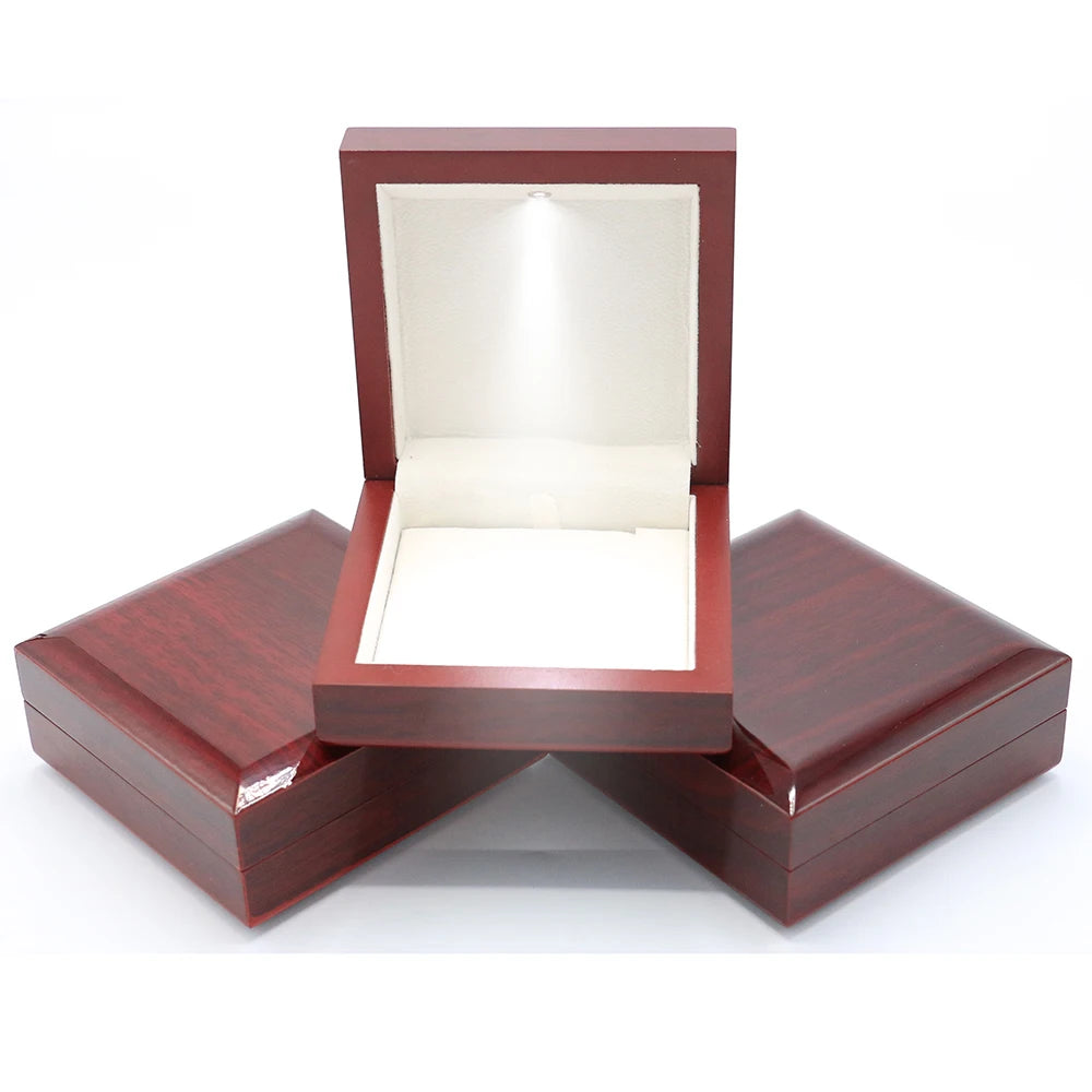 FADELI Luxury Factory Wholesale Custom Led  Wooden Jewelry Box With Led Light Ring Box Wood Jewellery Boxes Packaging