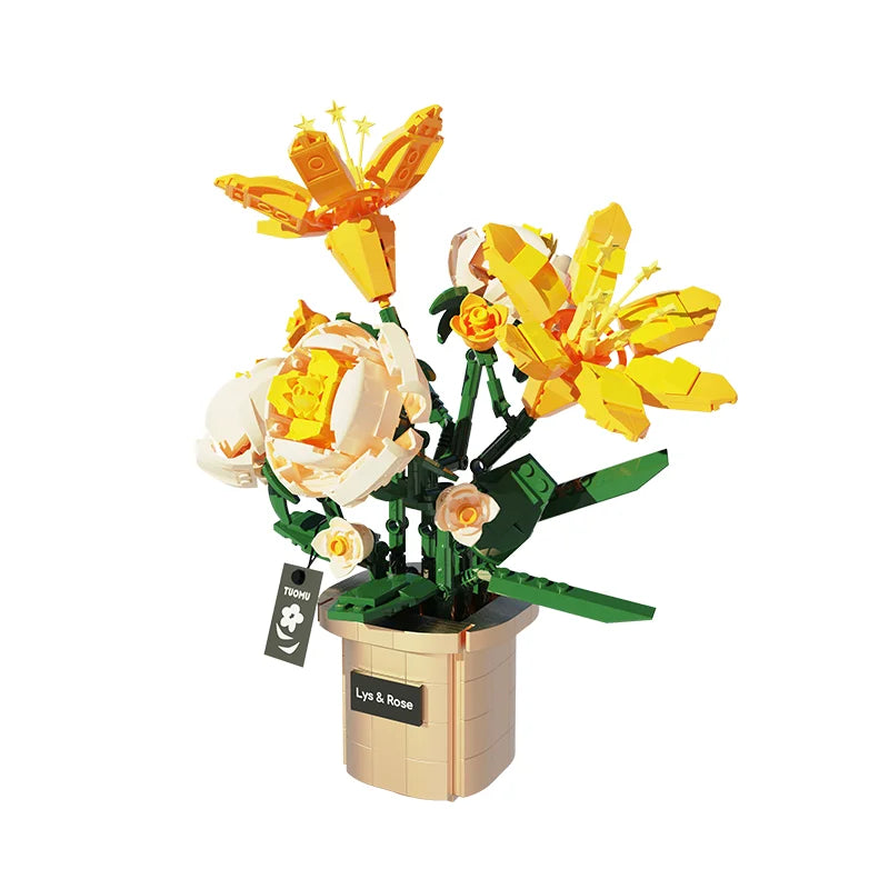 PANDAS ABS Plastic Educational Model Toy Flowers Bouquet Building Set DIY Artificial Flower Assembly Blocks