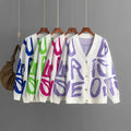 B2B Knitwear Manufacturer Custom Women's Deep V-Neck Jacquard Letter Button Front Cardigan Coat for Women