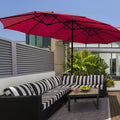 Large 15 Ft Double-Sided Iron Twin Outdoor Sunshade Parasol Commercial Solar LED Lighted Hotel Use Outdoor Furniture Umbrella