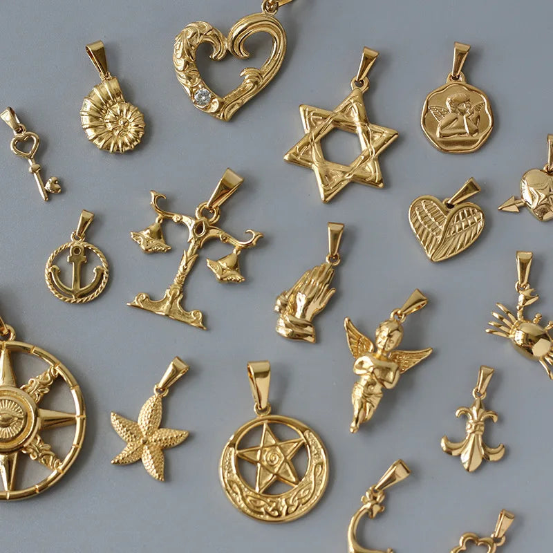 Waterproof Stainless Steel Fashion Pendants Charms Escargots Crab Star Flower Angel Wing Key Heart Other Creative Designs for