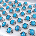 Simple Natural Mix Gemstones Silver Plated Rings Wholesale Bulk Moonstone Turquoise Stone Rings