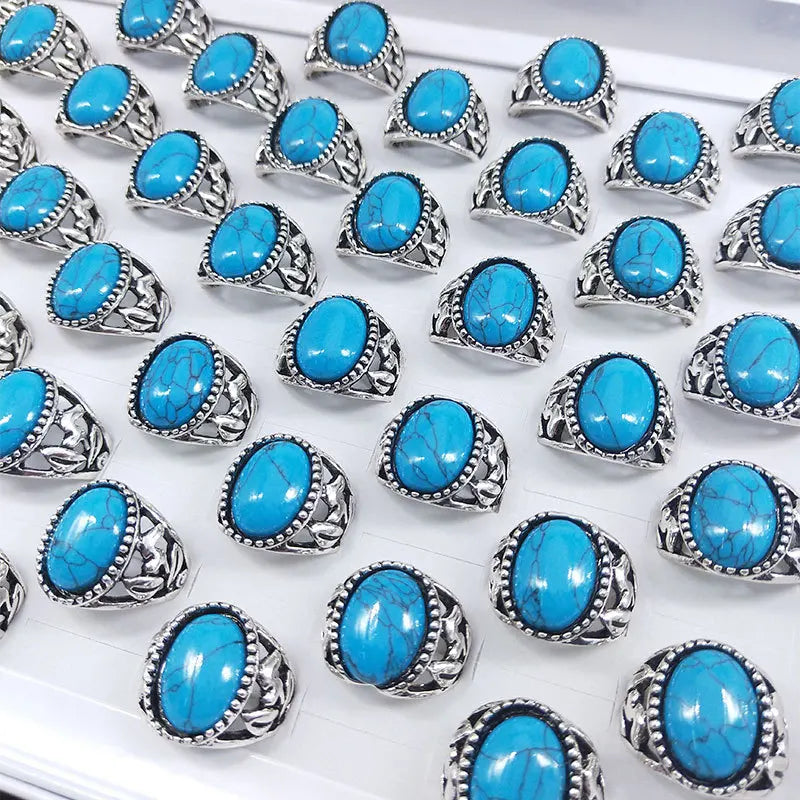 Simple Natural Mix Gemstones Silver Plated Rings Wholesale Bulk Moonstone Turquoise Stone Rings