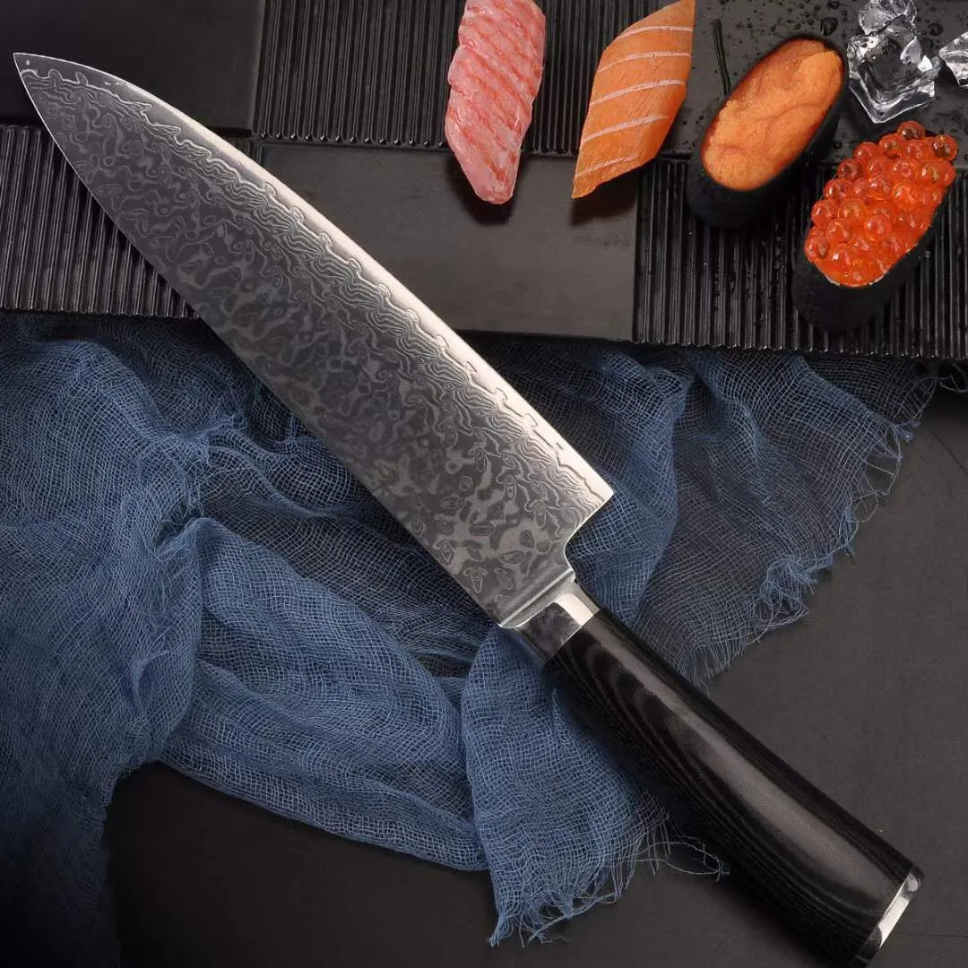 High-End 8 Inch VG10 Damascus Steel Chef Knife with Micarta Handle Luxurious Kitchen Cooking Tool