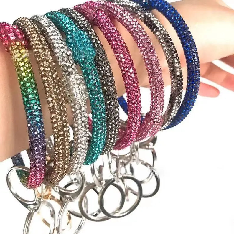 Colorful Rhinestone Simulation Trendy PU Leather Alloy Silicone Tassel Bracelet Keychain Unisex Charm Fashion Color Changing