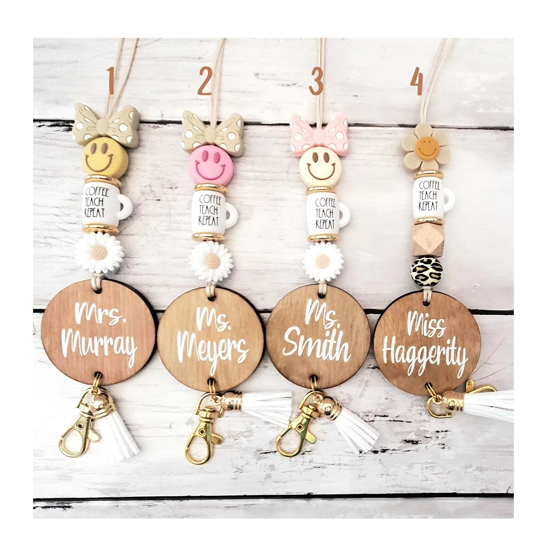 Custom Teacher Smile Lanyard Rainbow Daisy Beaded Lanyard Personalized Name Bohemian Teacher Nurse Tassel Lanyard