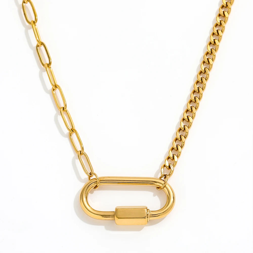 Fenny 18K Gold Plated No Fade Statement Chunky Chain Climber Climbing Hook Pendant Stainless Steel Necklace for Women