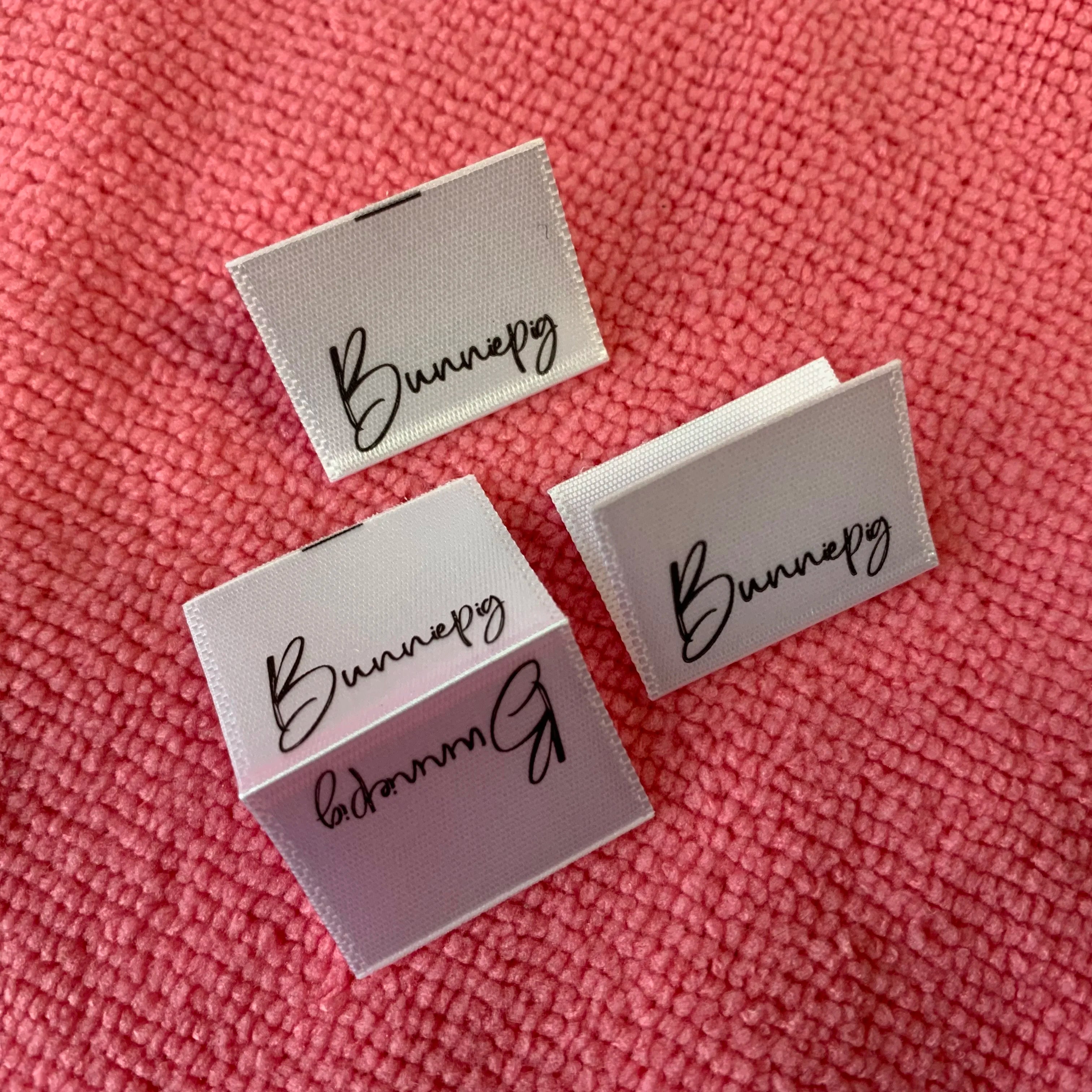 Smooth Feeling Printing logo Satin Label for Hair Scrunchyloop Fold Brand Name Sewing Clothing Scrunchy Tags
