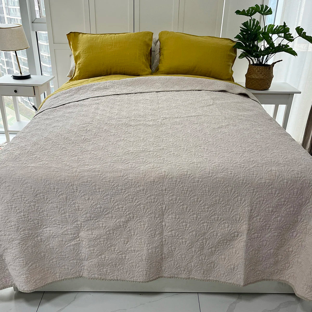 Flax Linen Quilt 100% Linen Quilt Blanket Organic Hemp Linen Cooling Quilts for Summer