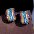Unique Micro Pave Cubic Zircon Stone Colorful Statement Big Rectangle Stud Earrings for Women Party Jewelry Gift Accessories