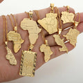 18k Gold Plate Africa Congo Algeria Map Pendant Necklace for Women Men Gold Color Copper Chain Necklaces Hiphop Style