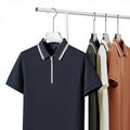 Men's Casual Half-Zip Solid Anti-Pilling for  Shirt Quick-Dry Ice Silk Short Sleeve Turn-Down Collar Nylon Seamless Knitted