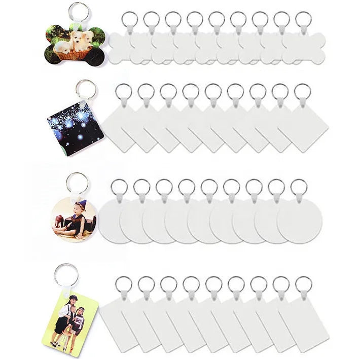Manufacturer High Quality 36pcs Eco-Friendly Laser BoneSquareRectangle Circle Shape Custom Wooden Sublimation MDF Keychains