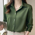 8503# Blusas Blouses Femme Long Sleeve Green White Women Tops Women Blusas Mujer De Moda 2021 Satin Office Lady Blouse Shirt