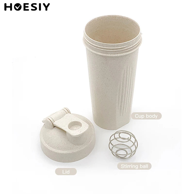 600ml Travel Office Wholesale Custom Food Grade BPA Free Wheat Straw Shaker Cup Portable Gym Mixer Water Cup Sport Shaker Bottle
