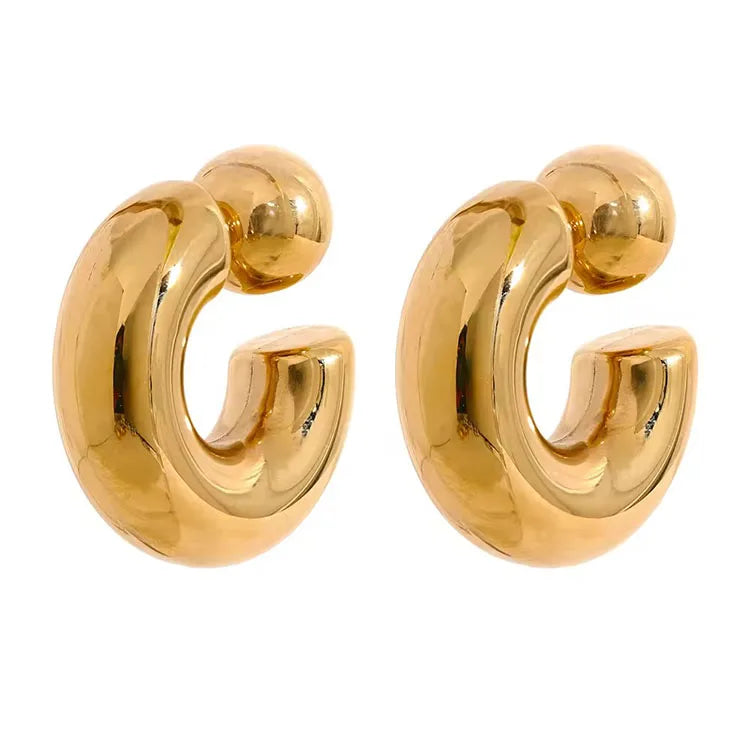 Stainless Steel C Shape Round Chunky Unusual Earrings Jewelry Waterproof Metal Texture Women Accessories