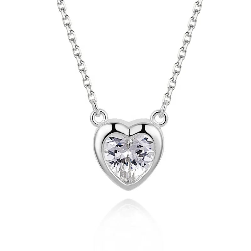 925 Sterling Silver Heart Crystal Stone Pendant Necklace