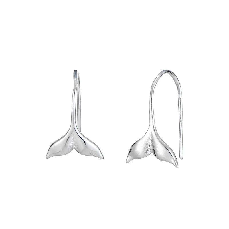 925 Sterling Silver Fish Tail Earrings Simple Fresh Mori Fashion Design Trendy Style for Female Students Wedding Guests Net Red