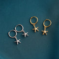 Simple Summer Style 925 Sterling Silver Textured Starfish Dangle Hoop Earrings for Women