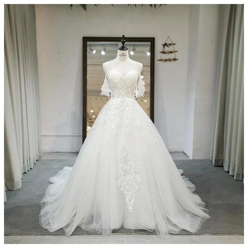 Jancember RL064 Off Shoulder Lace Ivory Sweetheartwedding Gowns Dress With Tail
