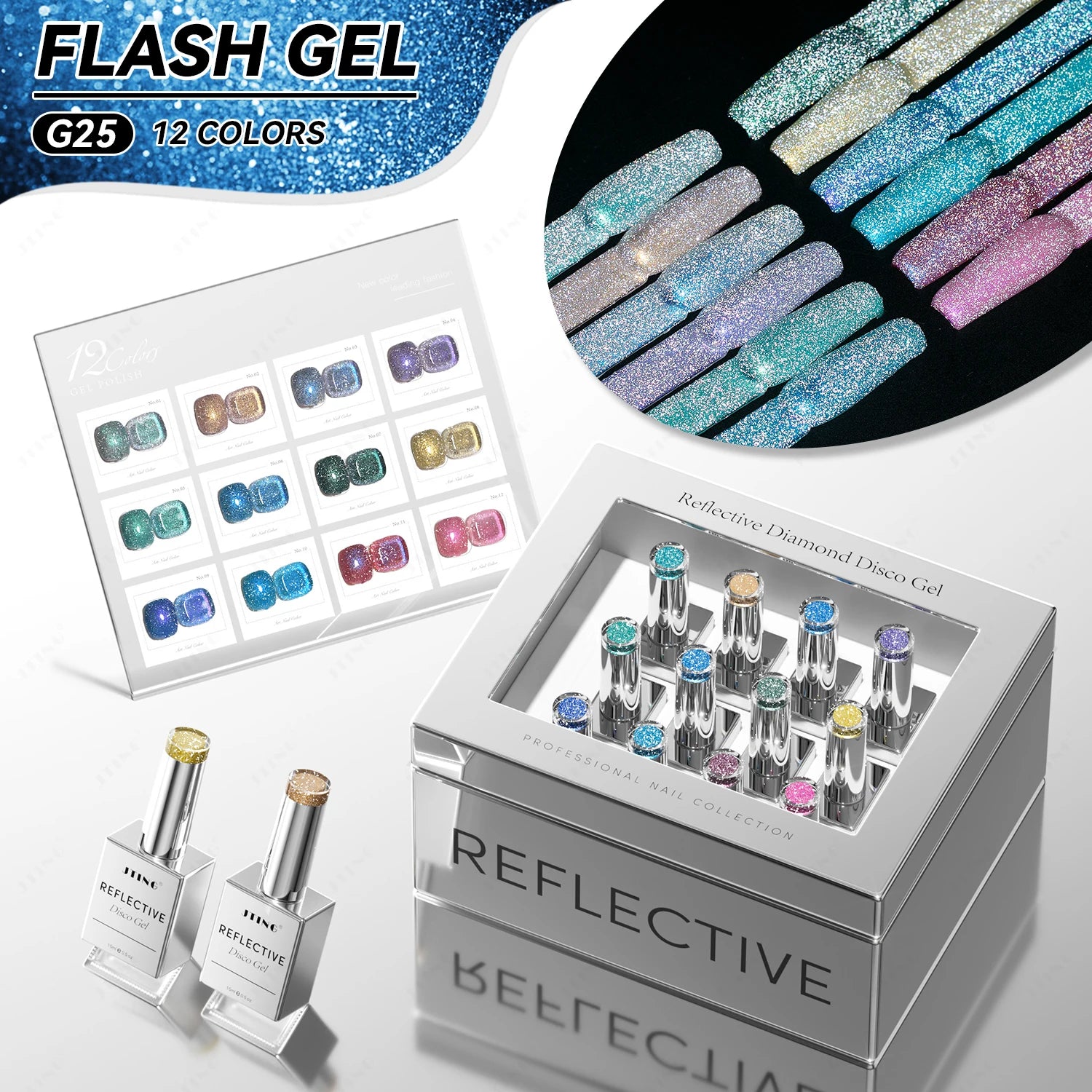 JTING Super Sparkle Unique Laser Set Box 12colors Reflective Disco Gel Polish Collection OEM Gel Nail Polish Supplies