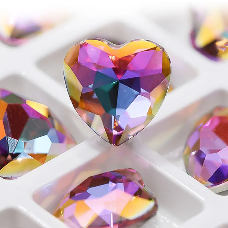 Nail Art Heart 8mm 10mm Pointed Back Shaped Glass Rhinestone Peach Heart Shape Crystals Manicure Decorations
