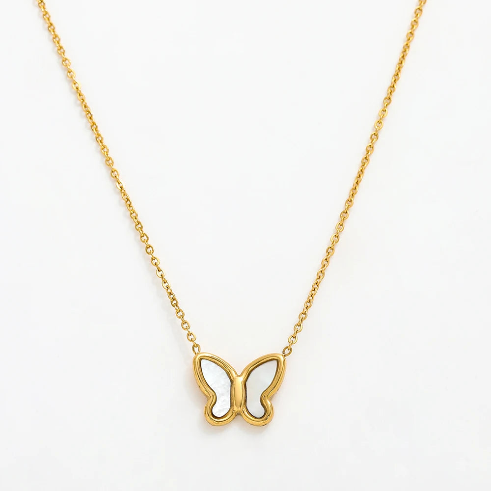Joolim PVD 18k Gold Plated Shell Butterfly Pendant Necklace Stainless Steel Jewelry