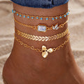 VKME 4Pcs/Set Flower Beaded Anklet Set for Women Jewelry Wholesale