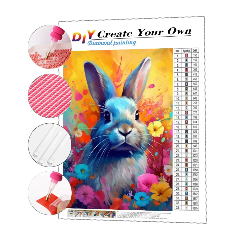 Animals 5d Diy Diamond Painting Rabbit and Flowers Diamond Painting Resin Drills Full Drill Customized Diamond Painting Sets