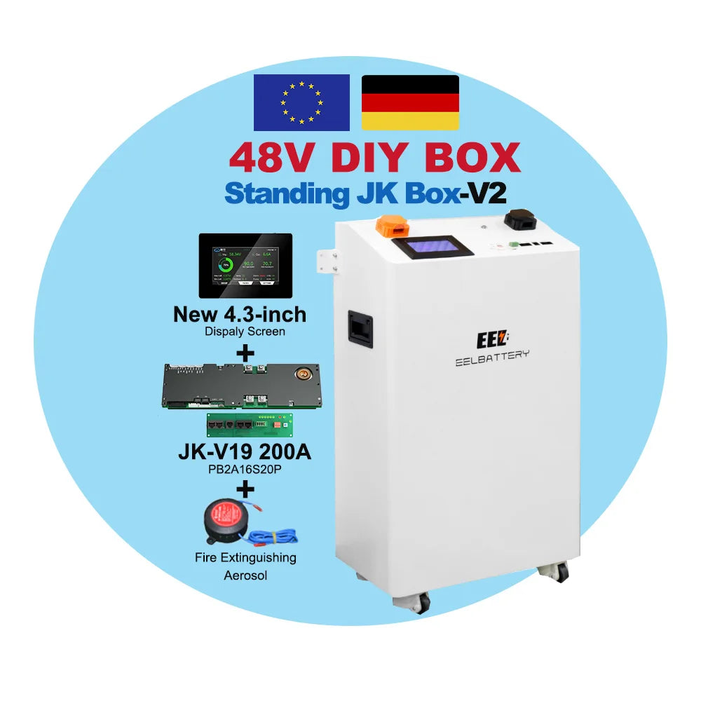EU STOCK 48V 16S JK-V19 Vertical DIY Battery Box Built-in 200A BMS Inverter 2A Active Balance Standing Wheels EU Shipping