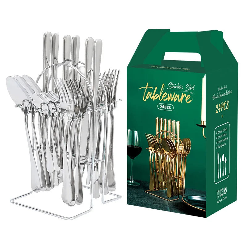 Juegos De Cubiertos De Vajilla De Cocina De Acero Inoxidable 18/0 De Grado Alimenticio 24 Piezas Mas Vendidos