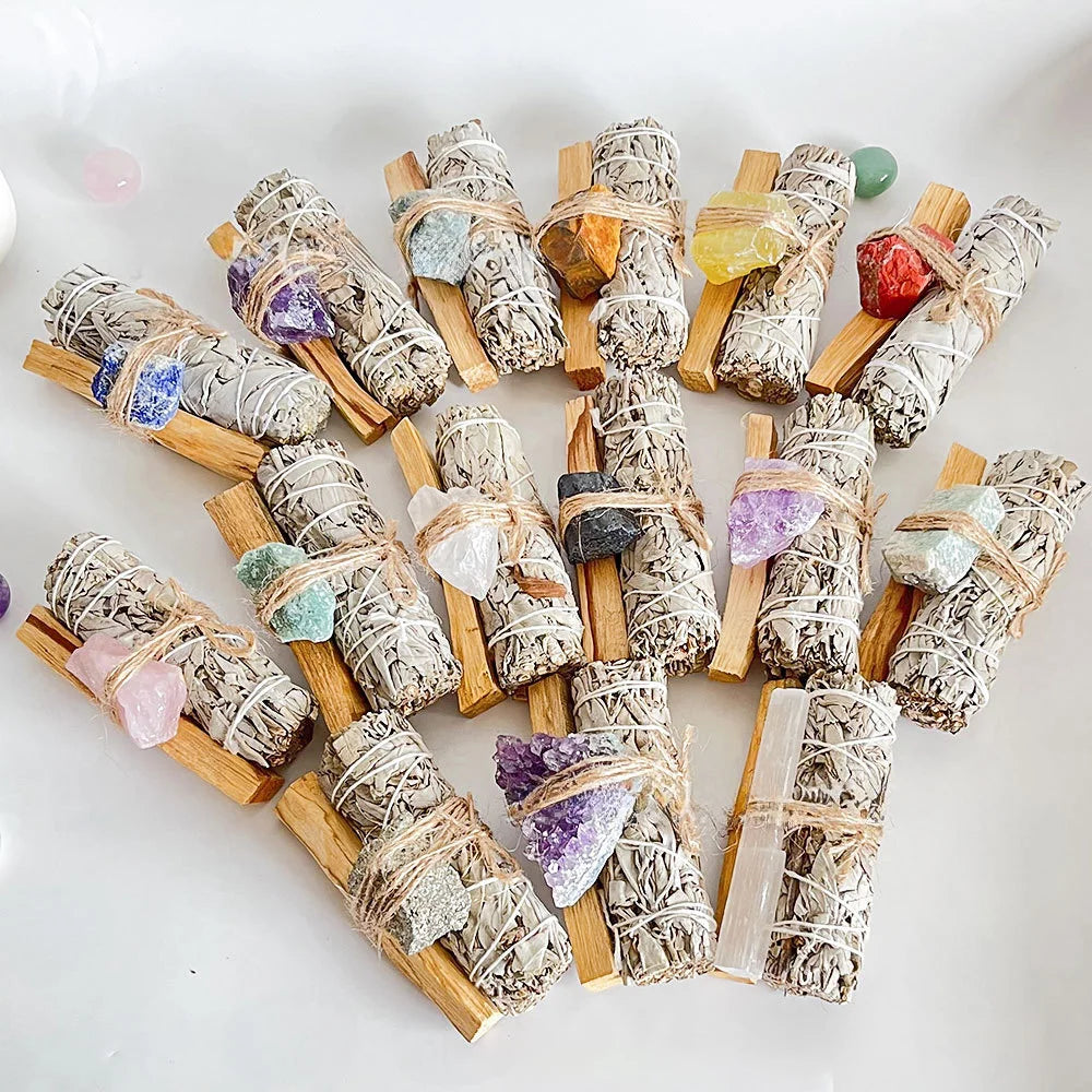 Bulk Wholesale Natural Crystal Crafts  Home Cleansing Negative Energy White Sage Incense Santo Palo Smudge Stick