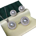 18k Gold-plated Zircon Micro-inlaid Sunflower Set 9-10MM Freshwater Pearl Necklace Ring Earring Set Pearl Jewelry Set