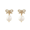925 Sterling Silver 14/18K Gold Plated Vermeil Trend 2024 Fashion Jewelry Freshwater Pearl Bow Stud Earrings Jewelry for Women