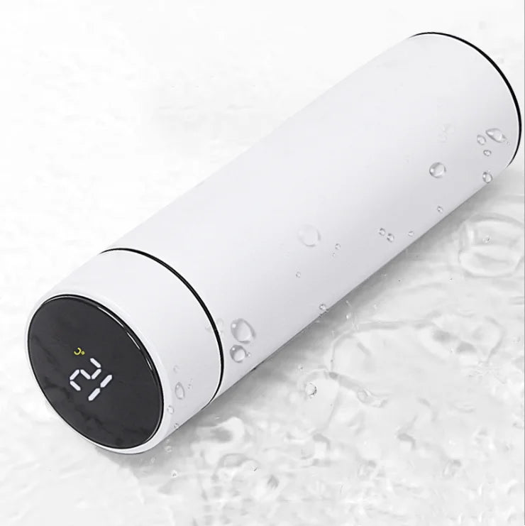 500ml Smart Double Wall Stainless Steel Water Bottle Classic Tea Thermos Skinny Straight Leakproof Lid Temperature Display 6-12