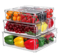 AMZ Bestselling Upgraded 10 Pack Plastic Fridge Organizer Bins Stackable with Lids and Drain Tray