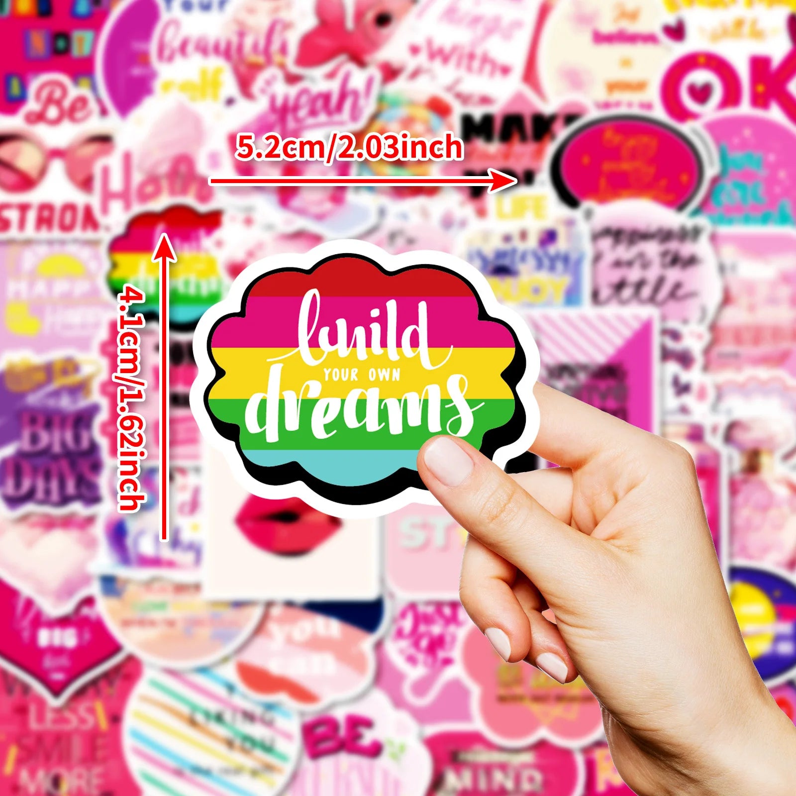 50PCS Fun Pink PVC Self Adhesive Stickers for Helmet Handbag Phone Case Suitcase Refrigerator Guitar and Books