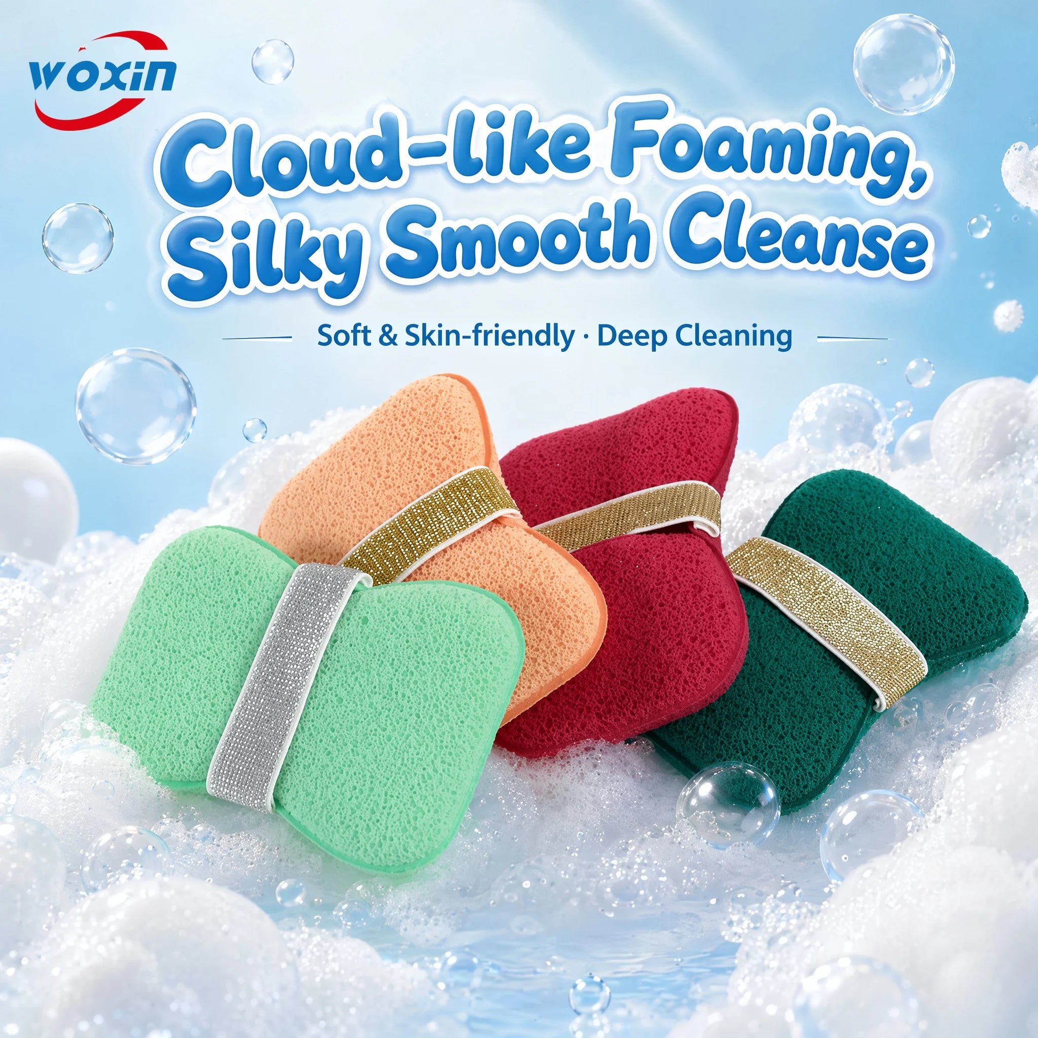 Woxin Eco Friendly Facial Body Washing Non-Scratch Hydrophilic Polyurethane Scrub Sponge 250%-500% Water Absorption 12*8cm for