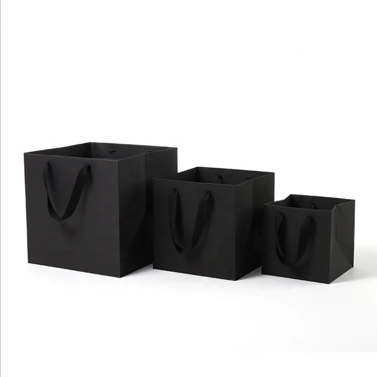 Custom Logo Square Base Kraft Paper Bag Gift Cake Flower Paper Bag With Handle