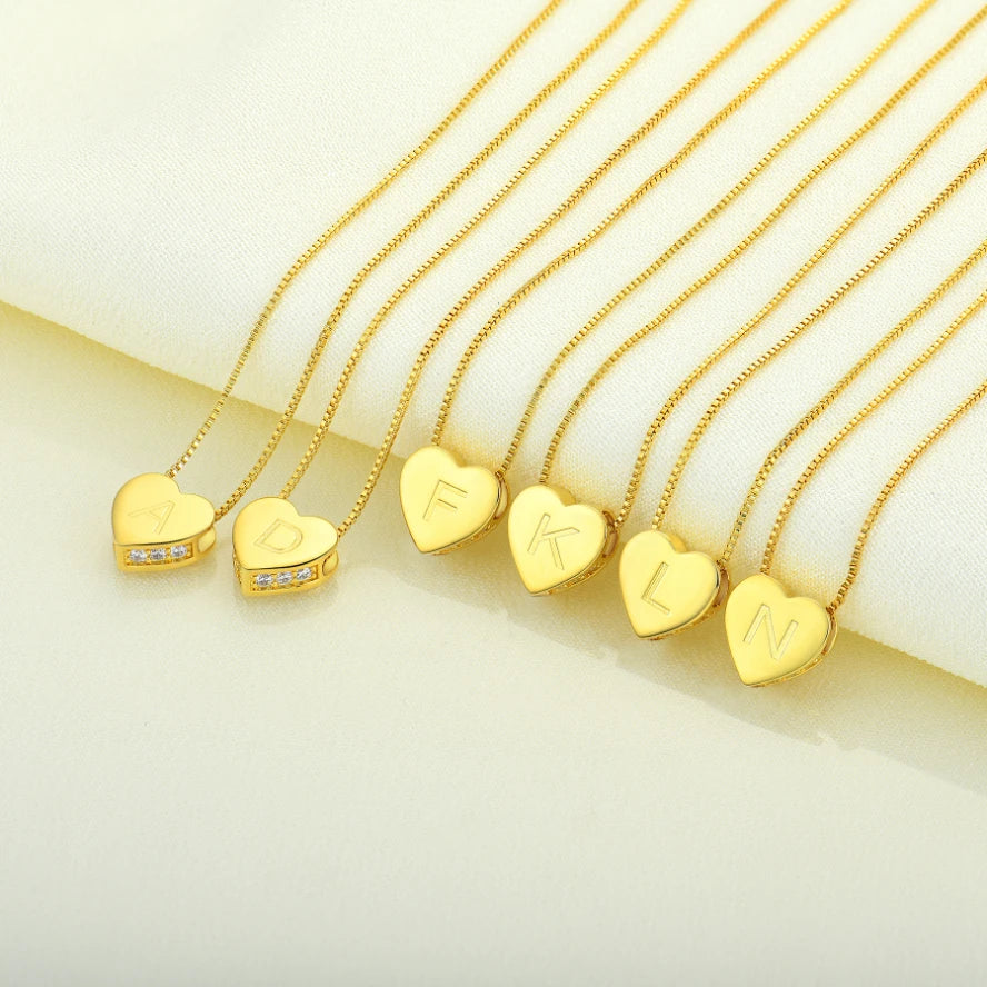 Customizable Gold Plated Laser Engraving Heart Initial Alphabet 925 Sterling Silver Necklace for Women Gifts