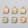 French Arts Oil Painting Flower Butterfly Charm Dainty Enamel Flower Stainless Steel Pendants for Necklace Bracelet Jewelry DIY