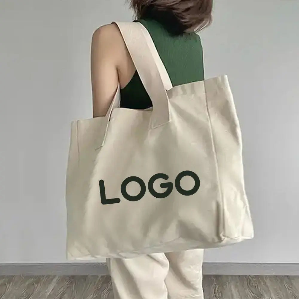 Large Eco-friendly Cotton Canvas Tote Bag Custom Printed Logo Natural Color for Supermarket Use