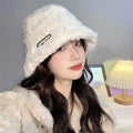 White Plush Fisherman Hat for Women Autumn Winter Korean Version INS Show Face Small Bucket Hat Winter Plush Hat