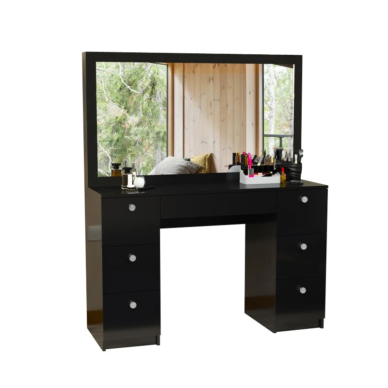 Model House Bedroom Furniture Black Mirror Vanity Sets Dressing Table Makeup Mirrored Dresser With Storage