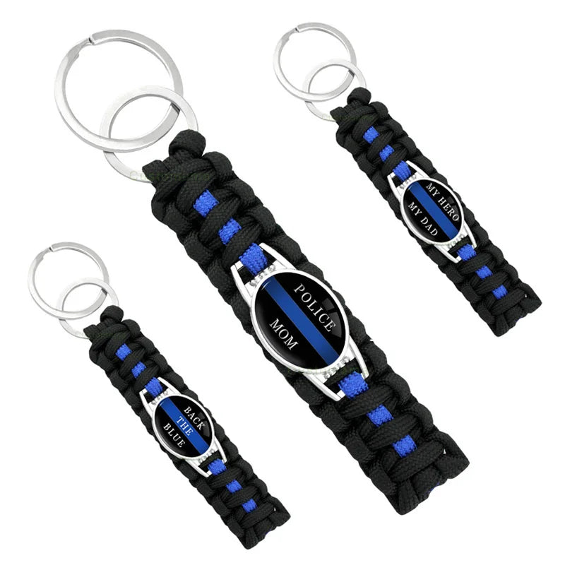 Survival Paracord Keychain Custom Logo Design for Policeman Polices Mom Wife Dad Sister Son Back the Blue Line Key Rings Chains